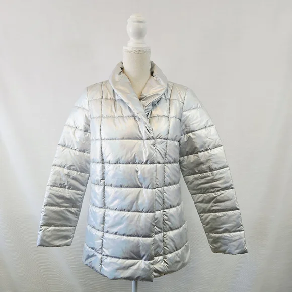 J. McLaughlin Holographic Silver Autumn Puffer Jacket size Small - Picture 3 of 12